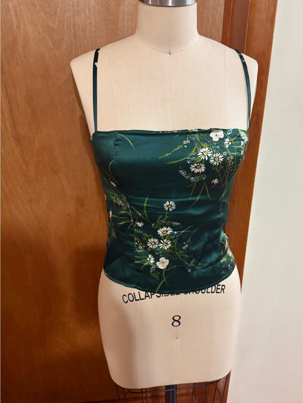 REFORMATION top silk Floral Spaghetti Strap Cami Top - Green